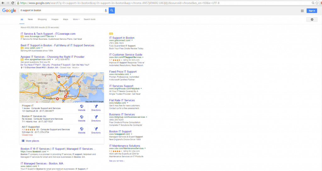 local seo map pack ranking for keyword it support in boston