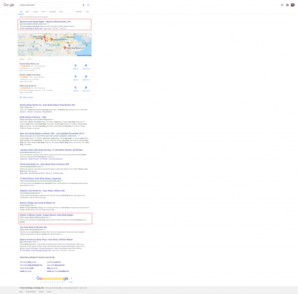 boston auto body google serp 12-7-18