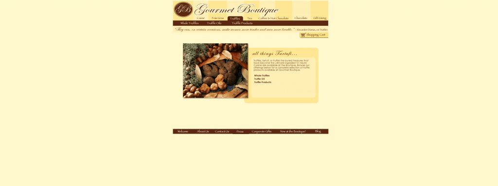 gourmet boutique category page before ecommerce web design