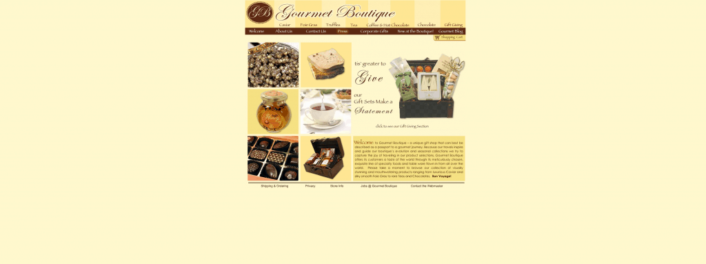 gourmet boutique homepage before ecommerce web design project