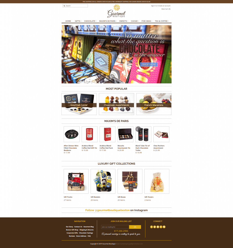 gourmet boutique homepage ecommerce webdesign