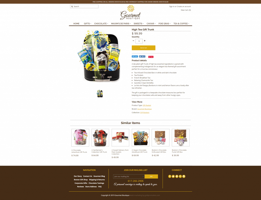 gourmet boutique product page ecommerce web design