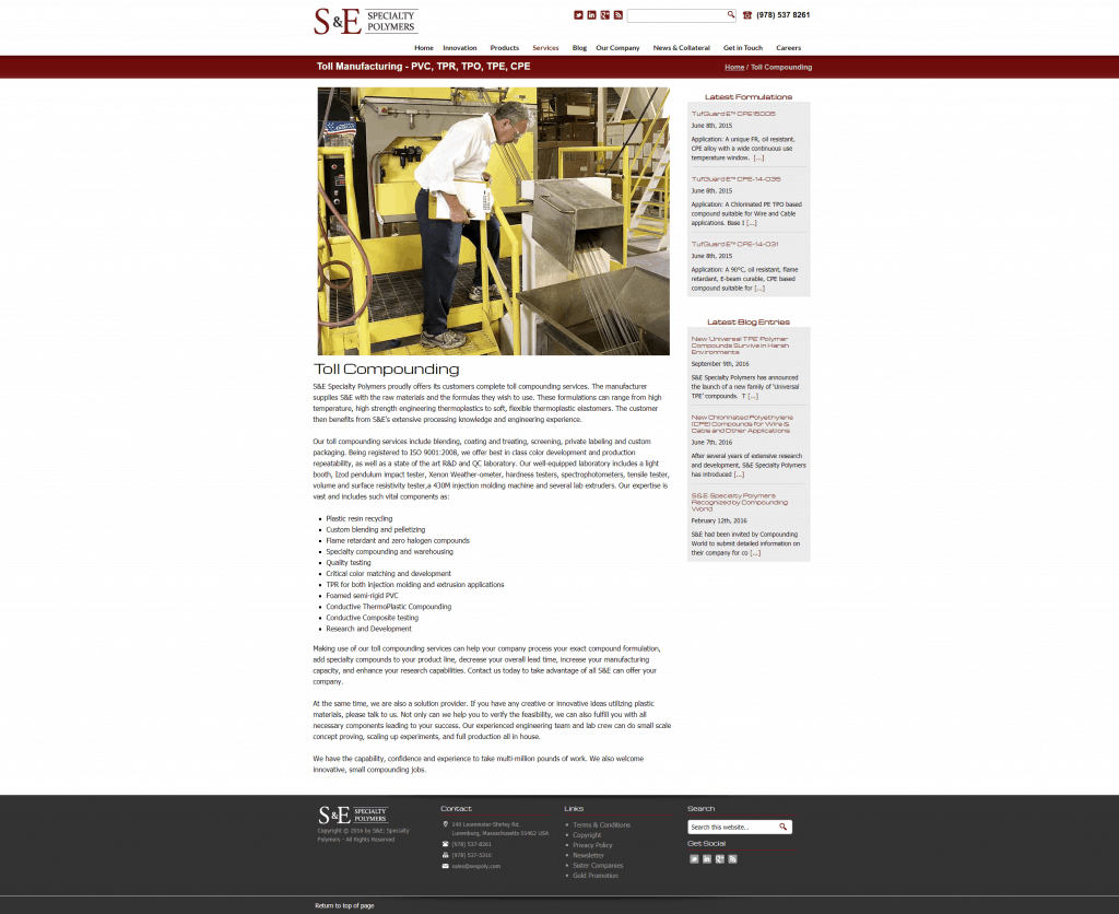 toll manufacturing service page web design